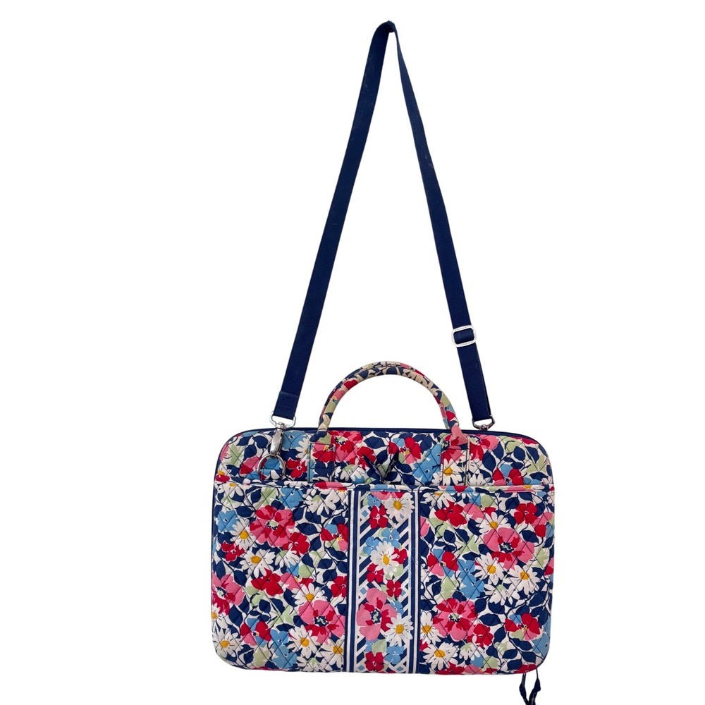 Vera Bradley Floral Quilted Laptop Bag Blue Multicolor Shoulder Strap Work Bag - Picture 2 of 9